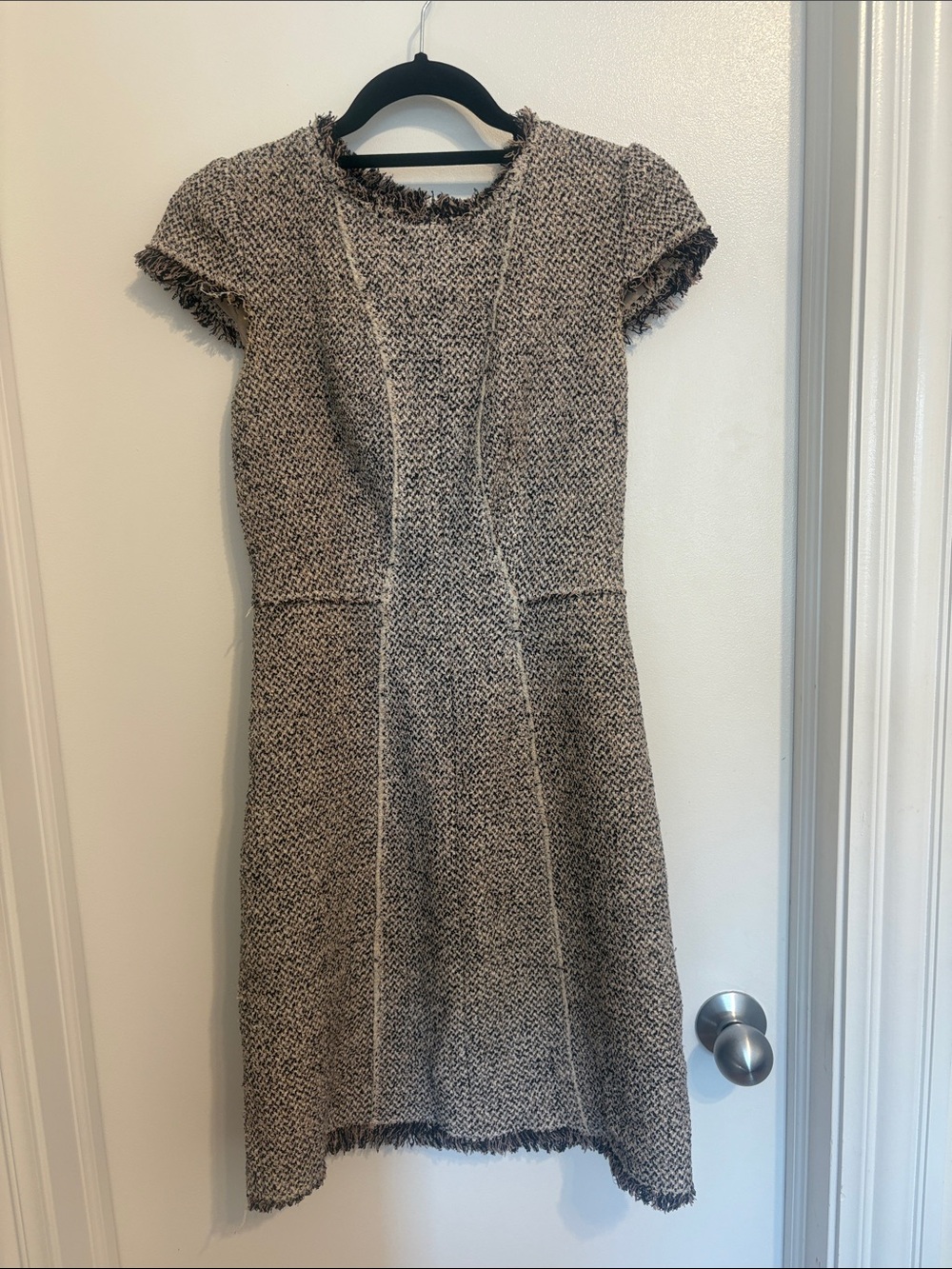 Rebecca Taylor Black & White Tweed Short-Sleeve A-Line Dress